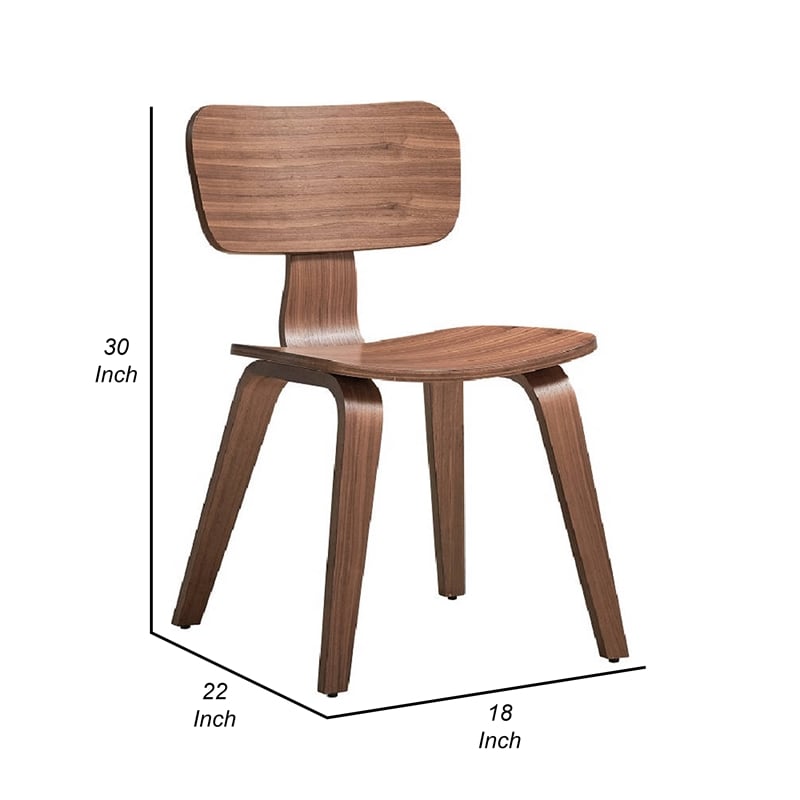 Aon 22 Inch Side Dining Chair Set of 2- Curved Back- Wood- Walnut Brown