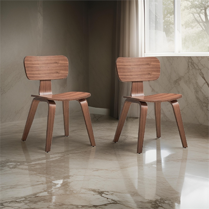 Aon 22 Inch Side Dining Chair Set of 2- Curved Back- Wood- Walnut Brown