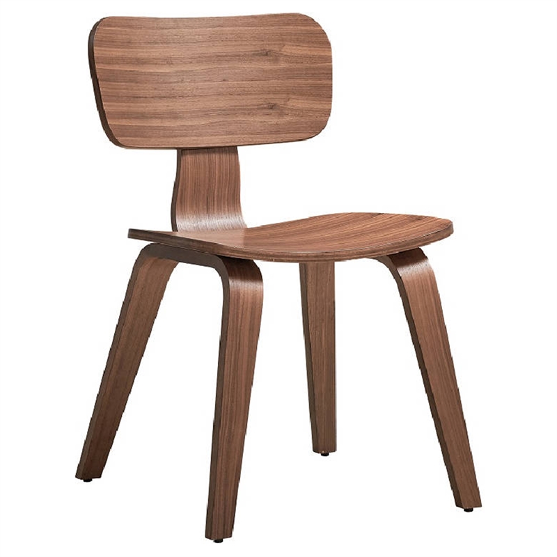 Aon 22 Inch Side Dining Chair Set of 2- Curved Back- Wood- Walnut Brown