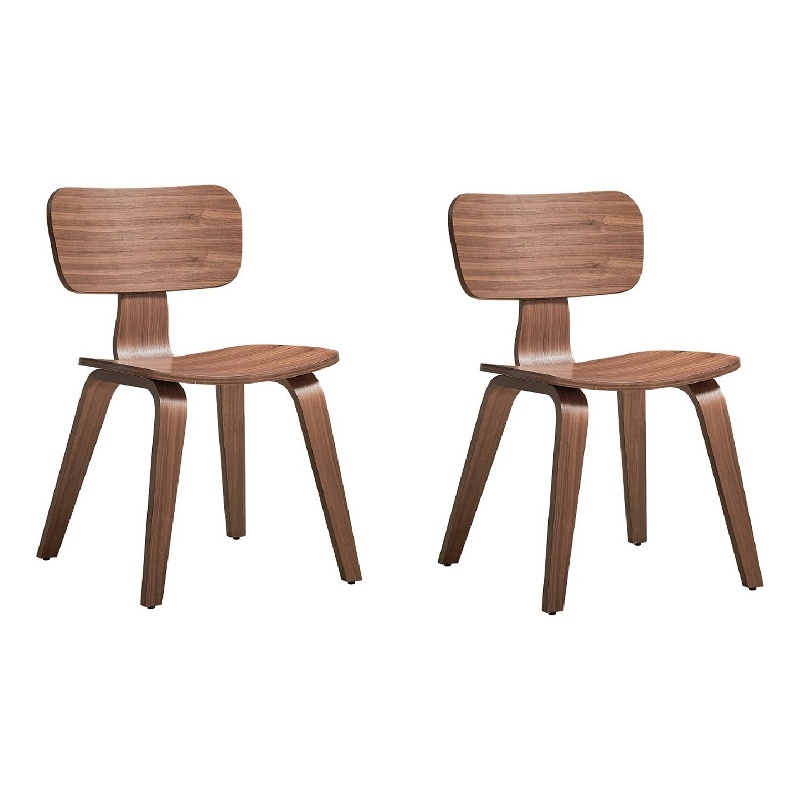 Aon 22 Inch Side Dining Chair Set of 2- Curved Back- Wood- Walnut Brown