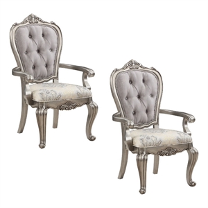Aria 27 Inch Dining Armchair Set of 2- Plush Velvet- Antique Platinum Tone
