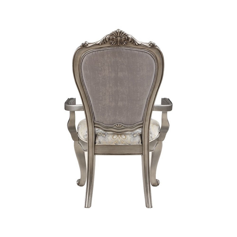 Aria 27 Inch Dining Armchair Set of 2- Plush Velvet- Antique Platinum Tone