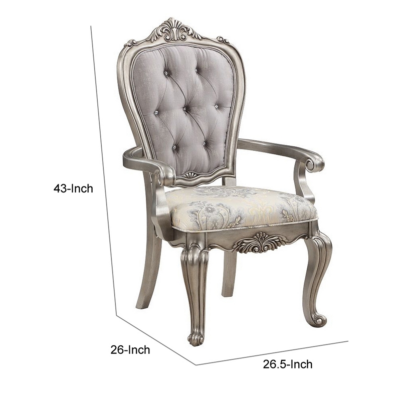 Aria 27 Inch Dining Armchair Set of 2- Plush Velvet- Antique Platinum Tone