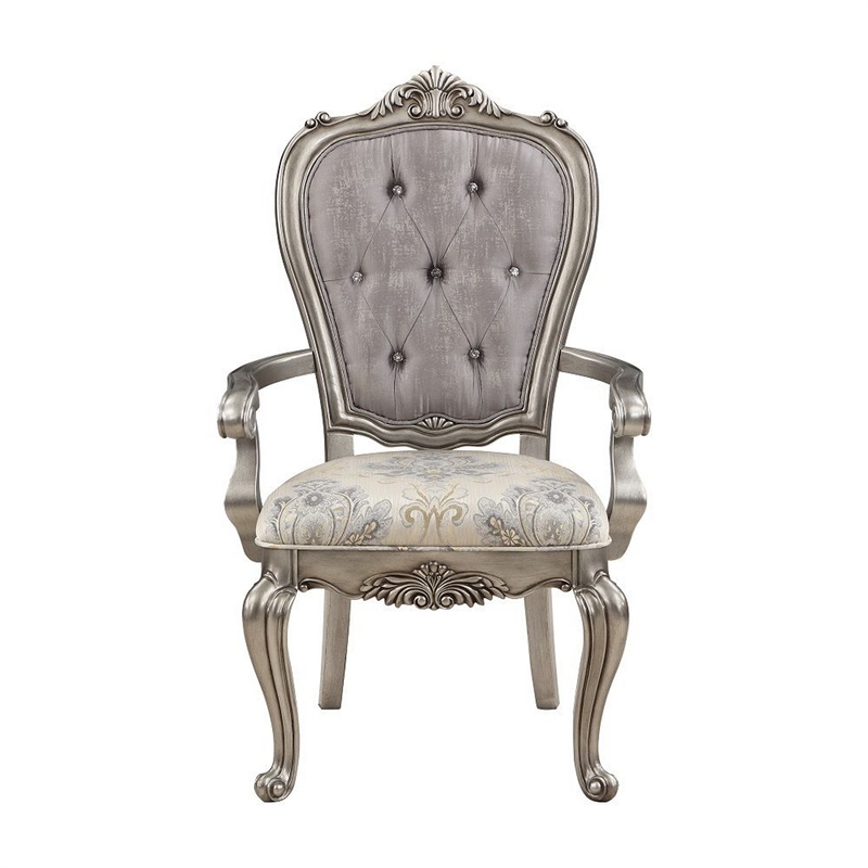 Aria 27 Inch Dining Armchair Set of 2- Plush Velvet- Antique Platinum Tone
