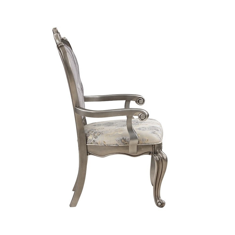 Aria 27 Inch Dining Armchair Set of 2- Plush Velvet- Antique Platinum Tone