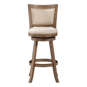 Nailhead Trim Round Barstool with Padded seat and Back- Brown and Beige