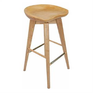 Contoured Seat Wooden Frame Swivel Barstool with Angled Legs- Natural Brown
