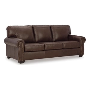 92 Inch Sofa- Nailhead Trim- Cushion Seating- Brown Leather Upholstery