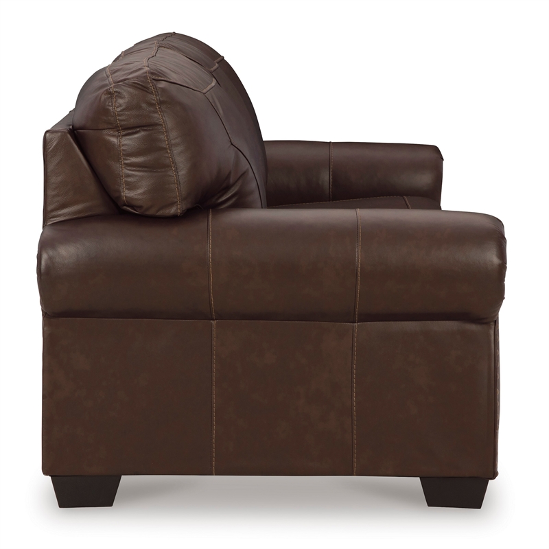 92 Inch Sofa- Nailhead Trim- Cushion Seating- Brown Leather Upholstery