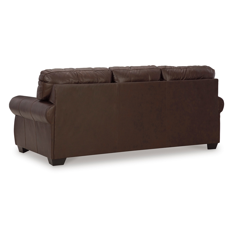 92 Inch Sofa- Nailhead Trim- Cushion Seating- Brown Leather Upholstery