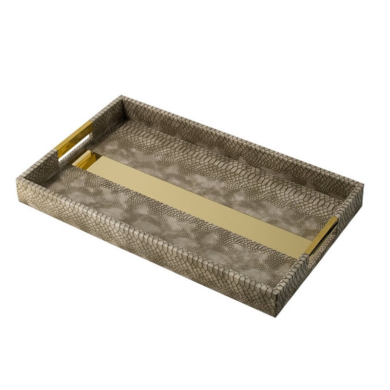 Set of 2 Textured Nesting Trays- MDF Frame- Vegan Faux Leather- Flannel