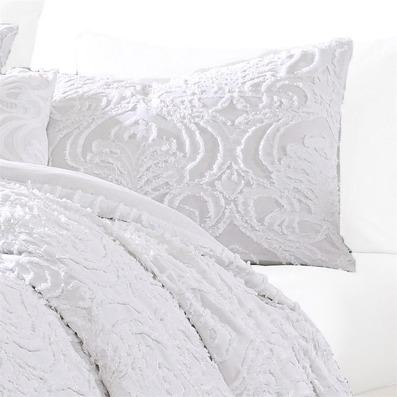 Kile Modern 6 Piece King Size Duvet Comforter Set- White Medallion Pattern