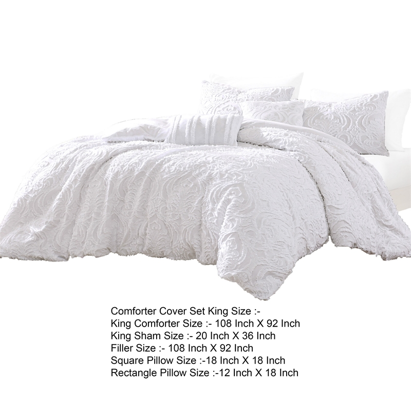 Kile Modern 6 Piece King Size Duvet Comforter Set- White Medallion Pattern