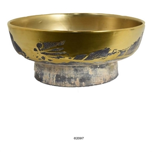 16 Inch Decorative Bowl- Distressed Gold Finish- Modern Aesthetic- Ceramic
