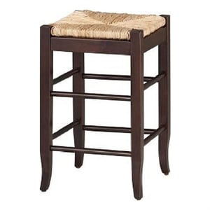 Rush Woven Wooden Frame Counter Stool with Saber Legs- Beige and Dark Brown