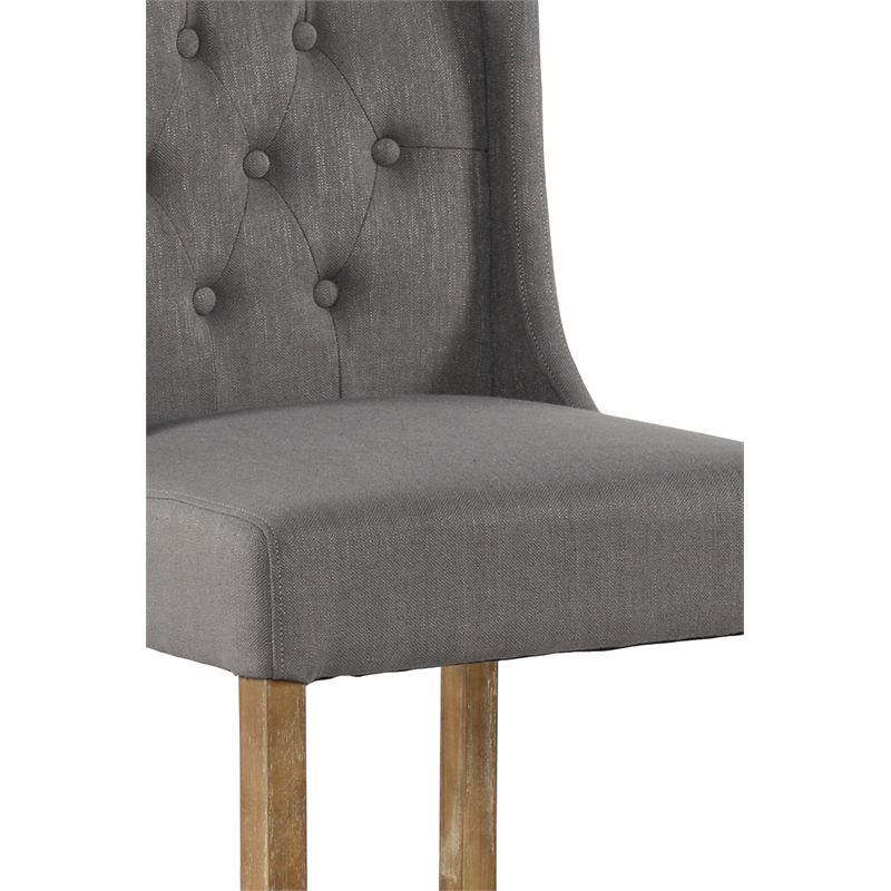 Wooden Barstool with Padded Seat- Wing Back- Set of 2- Gray and Brown