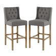 Wooden Barstool with Padded Seat- Wing Back- Set of 2- Gray and Brown