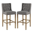 Wooden Barstool with Padded Seat- Wing Back- Set of 2- Gray and Brown