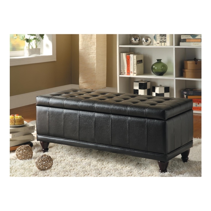 Bi Cast Vinyl Lift Up Storage Bench With a Tufted Seat- Dark Brown