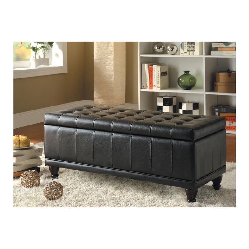 Bi Cast Vinyl Lift Up Storage Bench With a Tufted Seat- Dark Brown