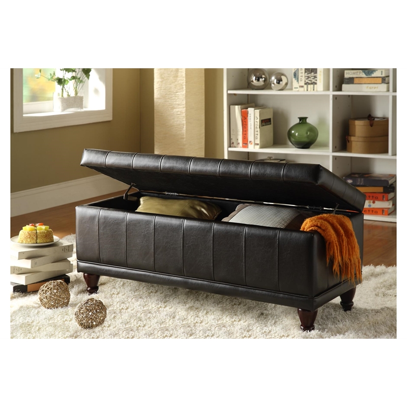 Bi Cast Vinyl Lift Up Storage Bench With a Tufted Seat- Dark Brown