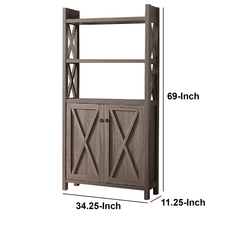 Wooden File Cabinet With 'X' Shaped Cutout Side Panel- Dark Taupe Brown