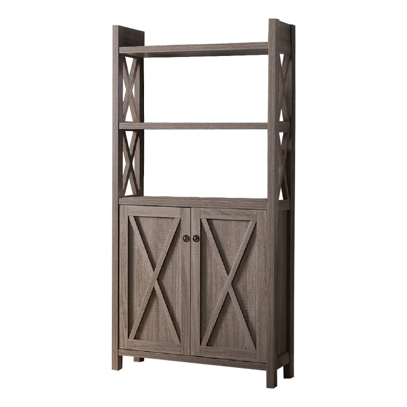 Wooden File Cabinet With 'X' Shaped Cutout Side Panel- Dark Taupe Brown