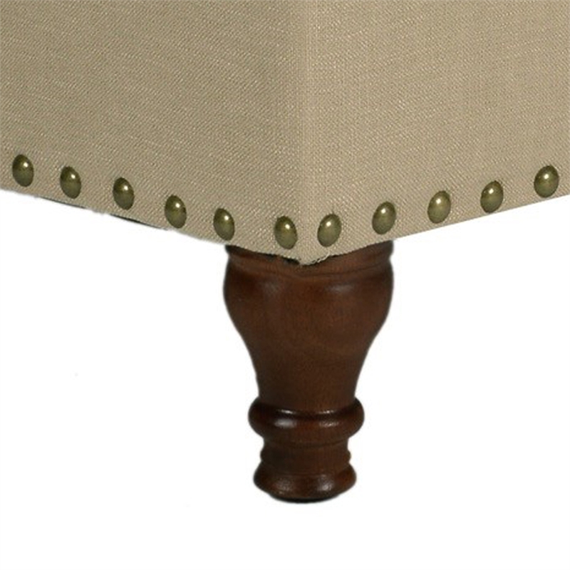 Fabric Upholstered Wooden Storage Bench With Nail head Trim- Large- Beige Brown