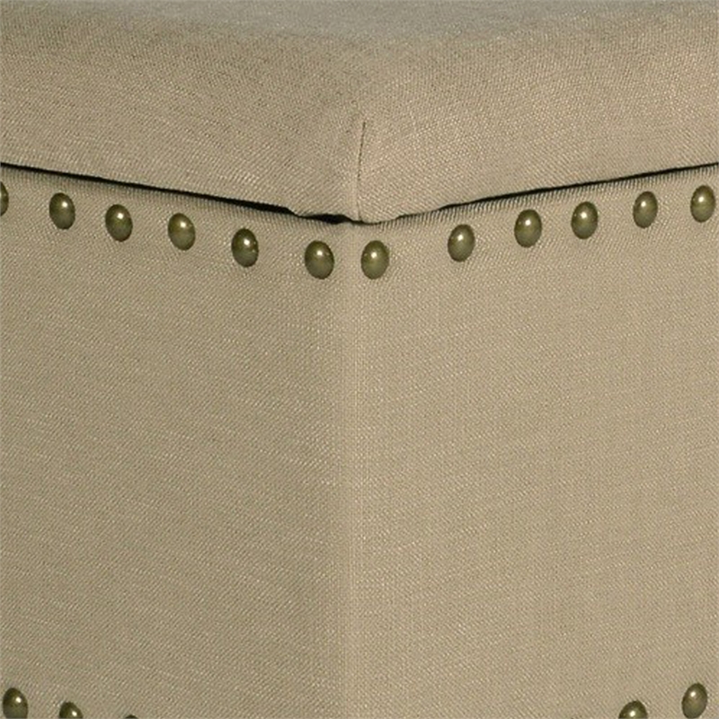 Fabric Upholstered Wooden Storage Bench With Nail head Trim- Large- Beige Brown