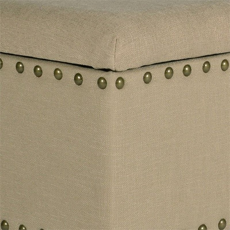 Fabric Upholstered Wooden Storage Bench With Nail head Trim- Large- Beige Brown
