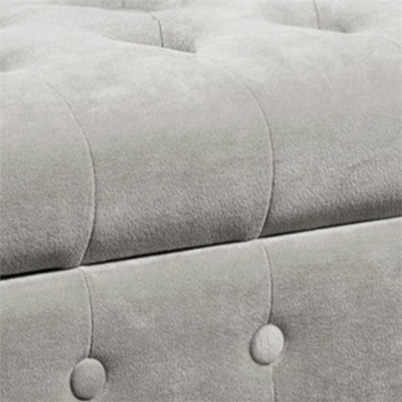 Velvet Upholstered Button Tufted Wooden Bench Settee With Hinged Storage- Brown