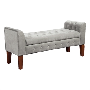 Velvet Upholstered Button Tufted Wooden Bench Settee With Hinged Storage- Brown