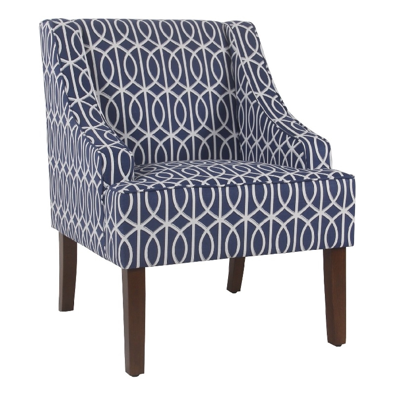 Wooden Fabric Upholstered Accent Chair with Swooping Armrests- Multicolor