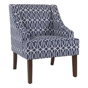 Wooden Fabric Upholstered Accent Chair with Swooping Armrests- Multicolor