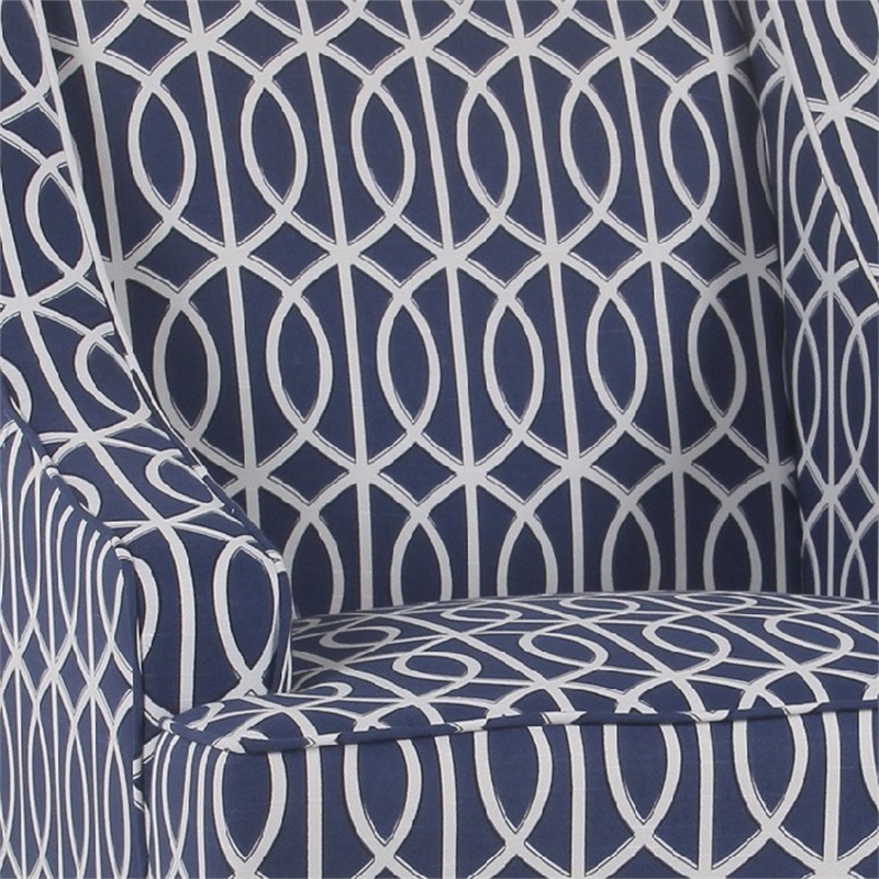 Wooden Fabric Upholstered Accent Chair with Swooping Armrests- Multicolor