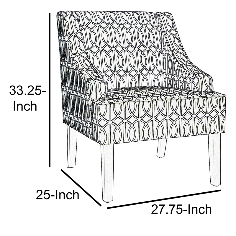 Wooden Fabric Upholstered Accent Chair with Swooping Armrests- Multicolor