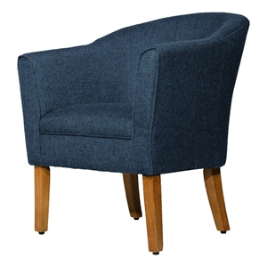 Fabric Upholstered Wooden Accent Chair with Curved Back- Blue and Brown