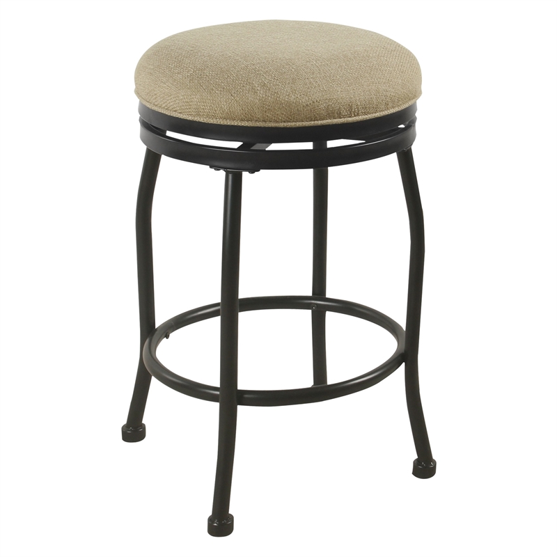 Metal Counter Stool with Swivelling Fabric Padded Seat- Beige and Black