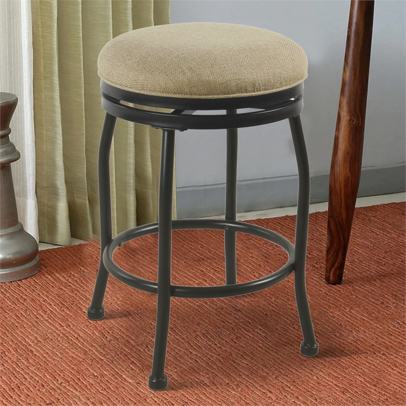 Metal Counter Stool with Swivelling Fabric Padded Seat- Beige and Black