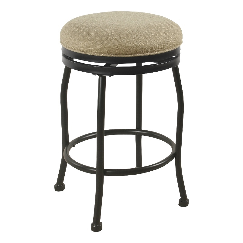 Metal Counter Stool with Swivelling Fabric Padded Seat- Beige and Black