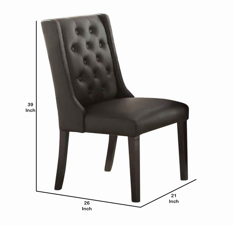 Button Tufted Royal Dining Chair- Set Of 2- Dark Brown