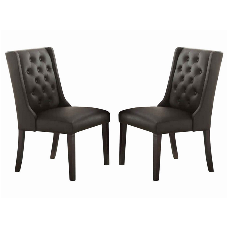 Button Tufted Royal Dining Chair- Set Of 2- Dark Brown