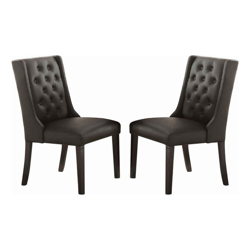 Button Tufted Royal Dining Chair- Set Of 2- Dark Brown