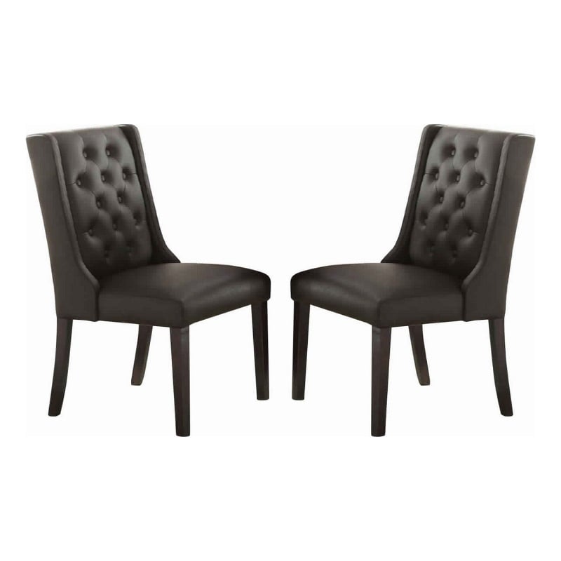 Button Tufted Royal Dining Chair- Set Of 2- Dark Brown