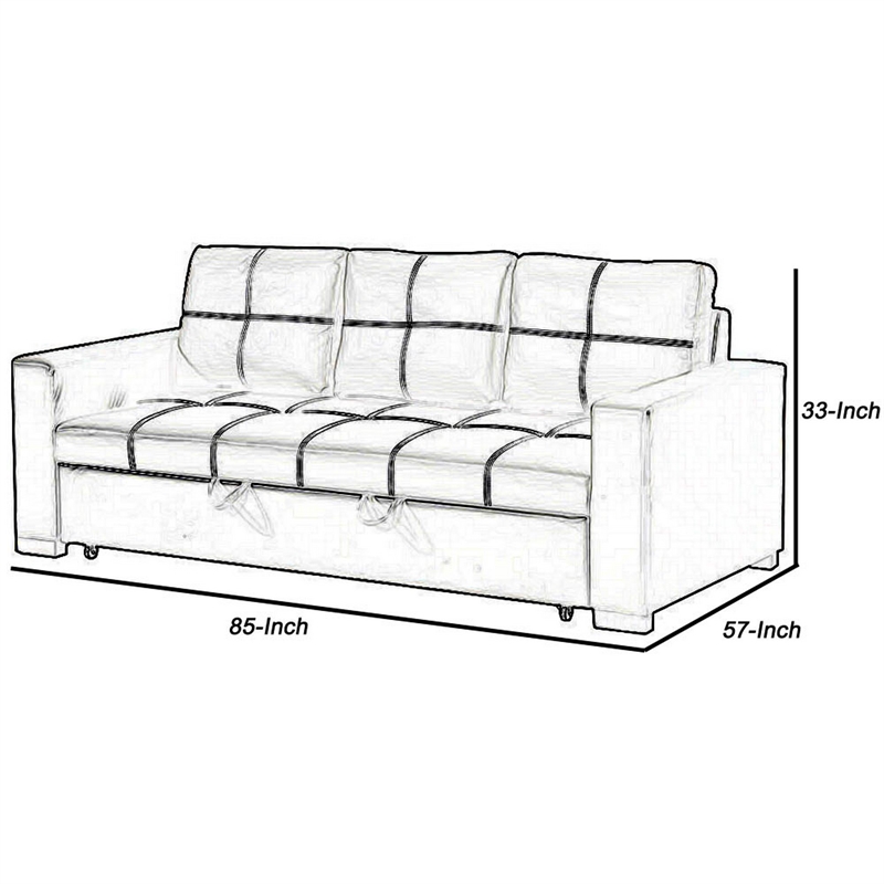 85 Inch Convertible Sofa- Foam Cushions- Stitch Details- Black Faux Leather