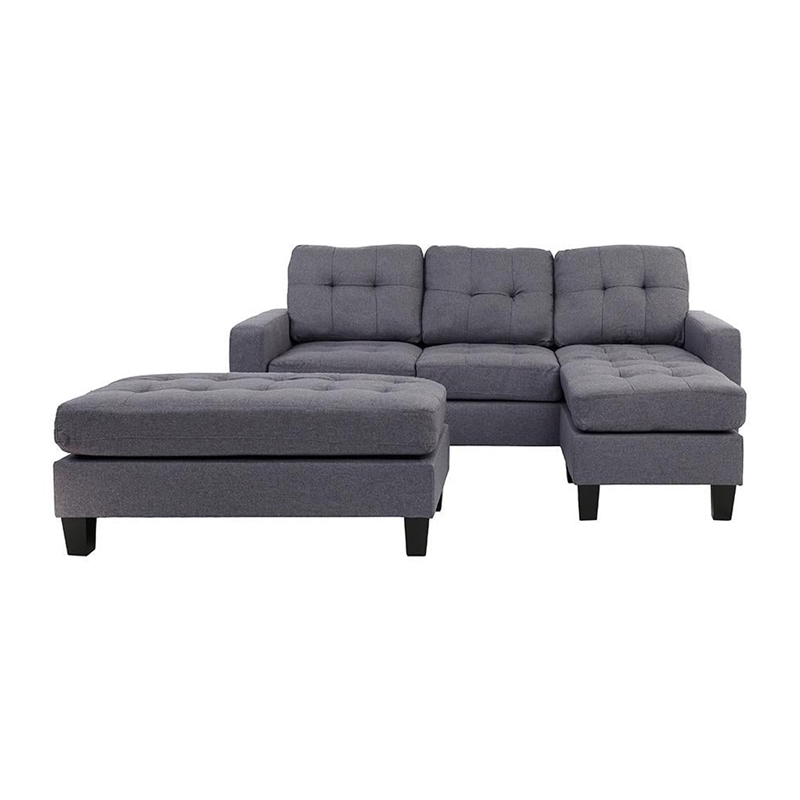 All In One Sectional With Ottoman And 2 Pillows In Gray
