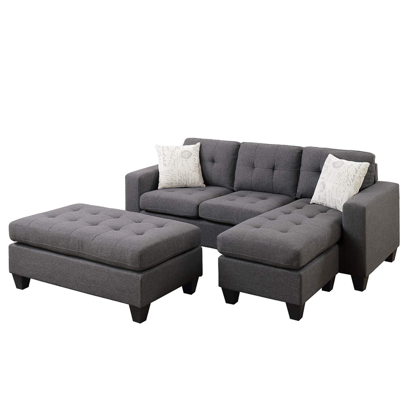 All In One Sectional With Ottoman And 2 Pillows In Gray