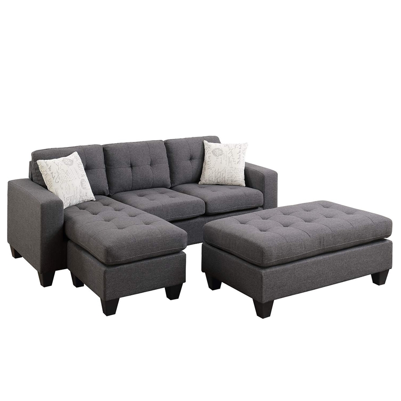 All In One Sectional With Ottoman And 2 Pillows In Gray