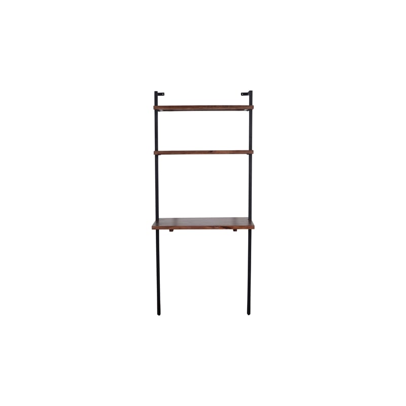 Industrial 3 Tier Mango Wood Ladder Storage Wall Shelf with Tubular Frame- Black