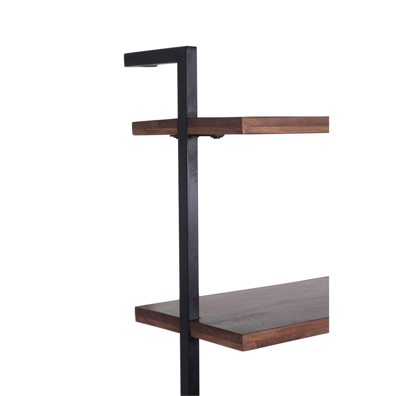 Industrial 3 Tier Mango Wood Ladder Storage Wall Shelf with Tubular Frame- Black